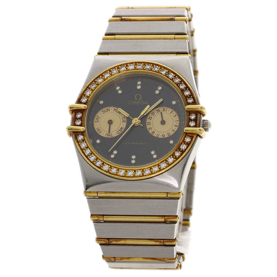 OMEGA Watches Quartz Stainless Steel, Combination, Diamond gold Constellation Flat Bezel Full Bar Diamond black dial mens Used Authentic
