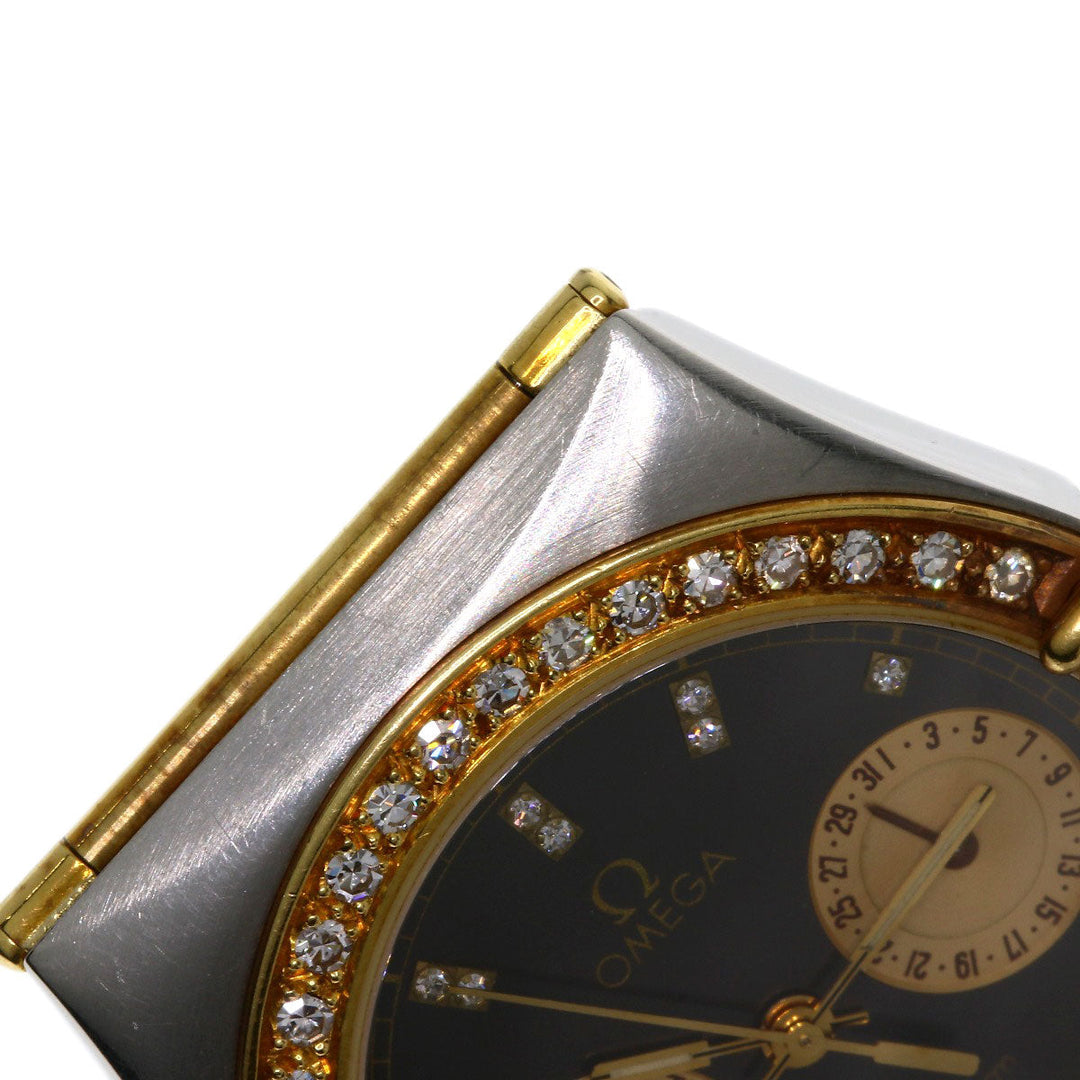 OMEGA Watches Quartz Stainless Steel, Combination, Diamond gold Constellation Flat Bezel Full Bar Diamond black dial mens Used Authentic
