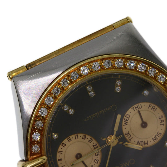 OMEGA Watches Quartz Stainless Steel, Combination, Diamond gold Constellation Flat Bezel Full Bar Diamond black dial mens Used Authentic