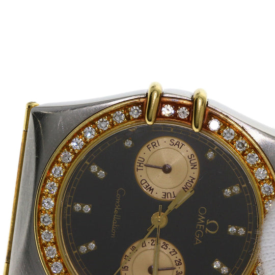 OMEGA Watches Quartz Stainless Steel, Combination, Diamond gold Constellation Flat Bezel Full Bar Diamond black dial mens Used Authentic