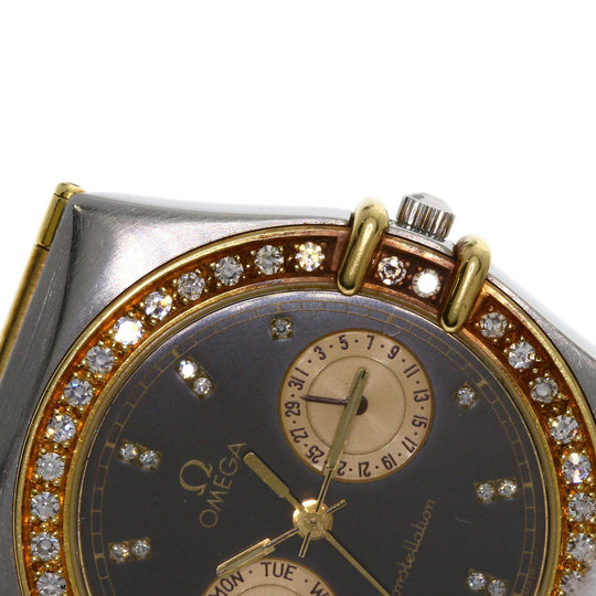 OMEGA Watches Quartz Stainless Steel, Combination, Diamond gold Constellation Flat Bezel Full Bar Diamond black dial mens Used Authentic