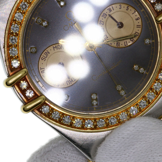 OMEGA Watches Quartz Stainless Steel, Combination, Diamond gold Constellation Flat Bezel Full Bar Diamond black dial mens Used Authentic