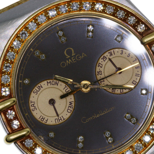 OMEGA Watches Quartz Stainless Steel, Combination, Diamond gold Constellation Flat Bezel Full Bar Diamond black dial mens Used Authentic