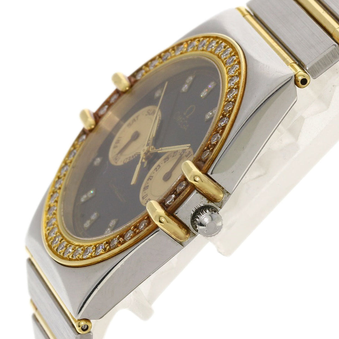 OMEGA Watches Quartz Stainless Steel, Combination, Diamond gold Constellation Flat Bezel Full Bar Diamond black dial mens Used Authentic