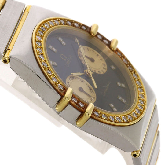 OMEGA Watches Quartz Stainless Steel, Combination, Diamond gold Constellation Flat Bezel Full Bar Diamond black dial mens Used Authentic