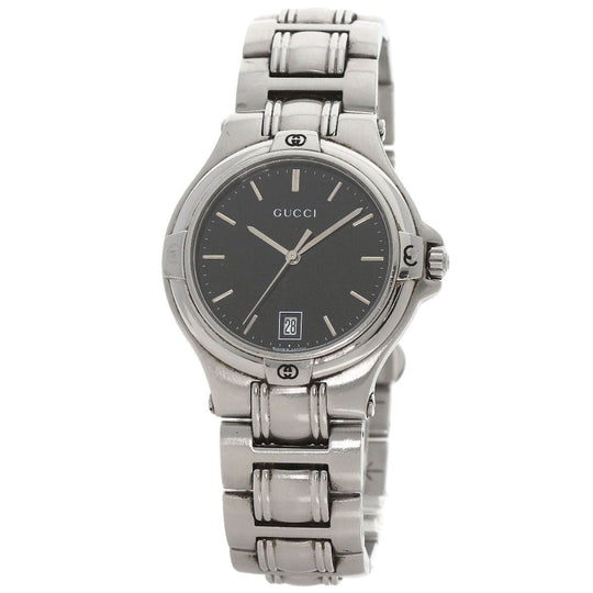 GUCCI Watches Quartz 9040M Stainless Steel , Stainless Steel Silver Double G black dial mens Used Authentic