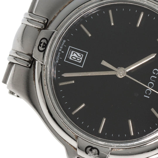 GUCCI Watches Quartz 9040M Stainless Steel , Stainless Steel Silver Double G black dial mens Used Authentic