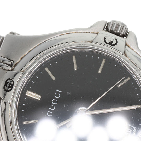 GUCCI Watches Quartz 9040M Stainless Steel , Stainless Steel Silver Double G black dial mens Used Authentic