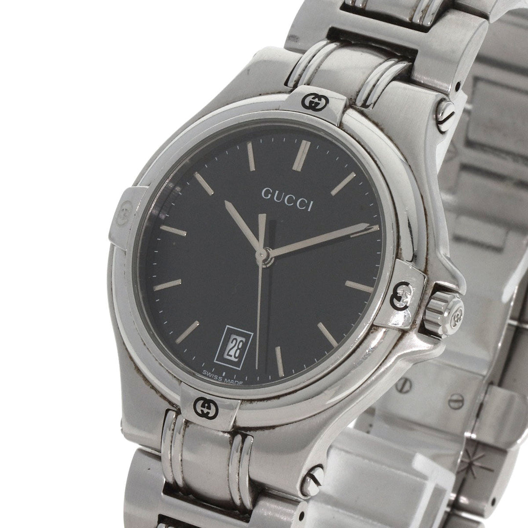 GUCCI Watches Quartz 9040M Stainless Steel , Stainless Steel Silver Double G black dial mens Used Authentic