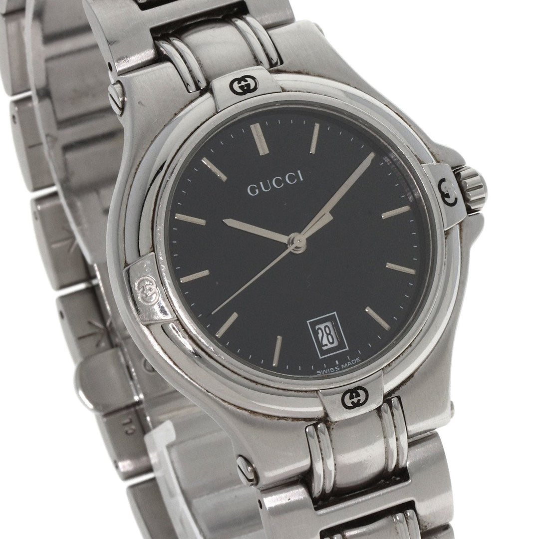 GUCCI Watches Quartz 9040M Stainless Steel , Stainless Steel Silver Double G black dial mens Used Authentic