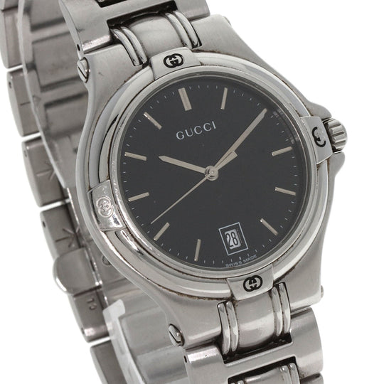 GUCCI Watches Quartz 9040M Stainless Steel , Stainless Steel Silver Double G black dial mens Used Authentic