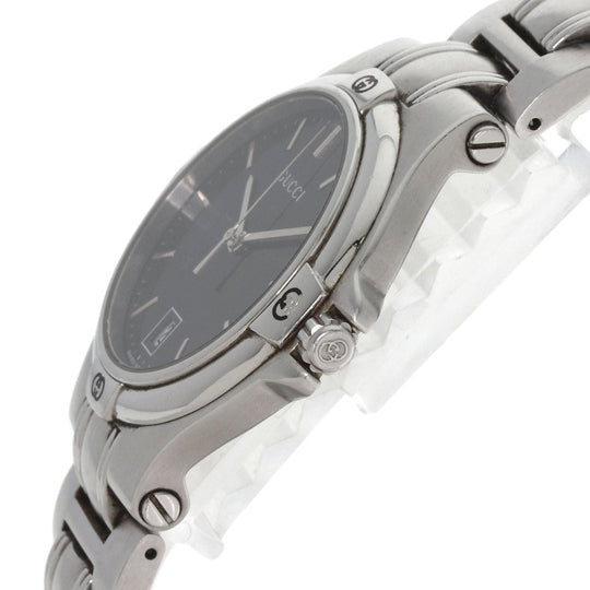 GUCCI Watches Quartz 9040M Stainless Steel , Stainless Steel Silver Double G black dial mens Used Authentic