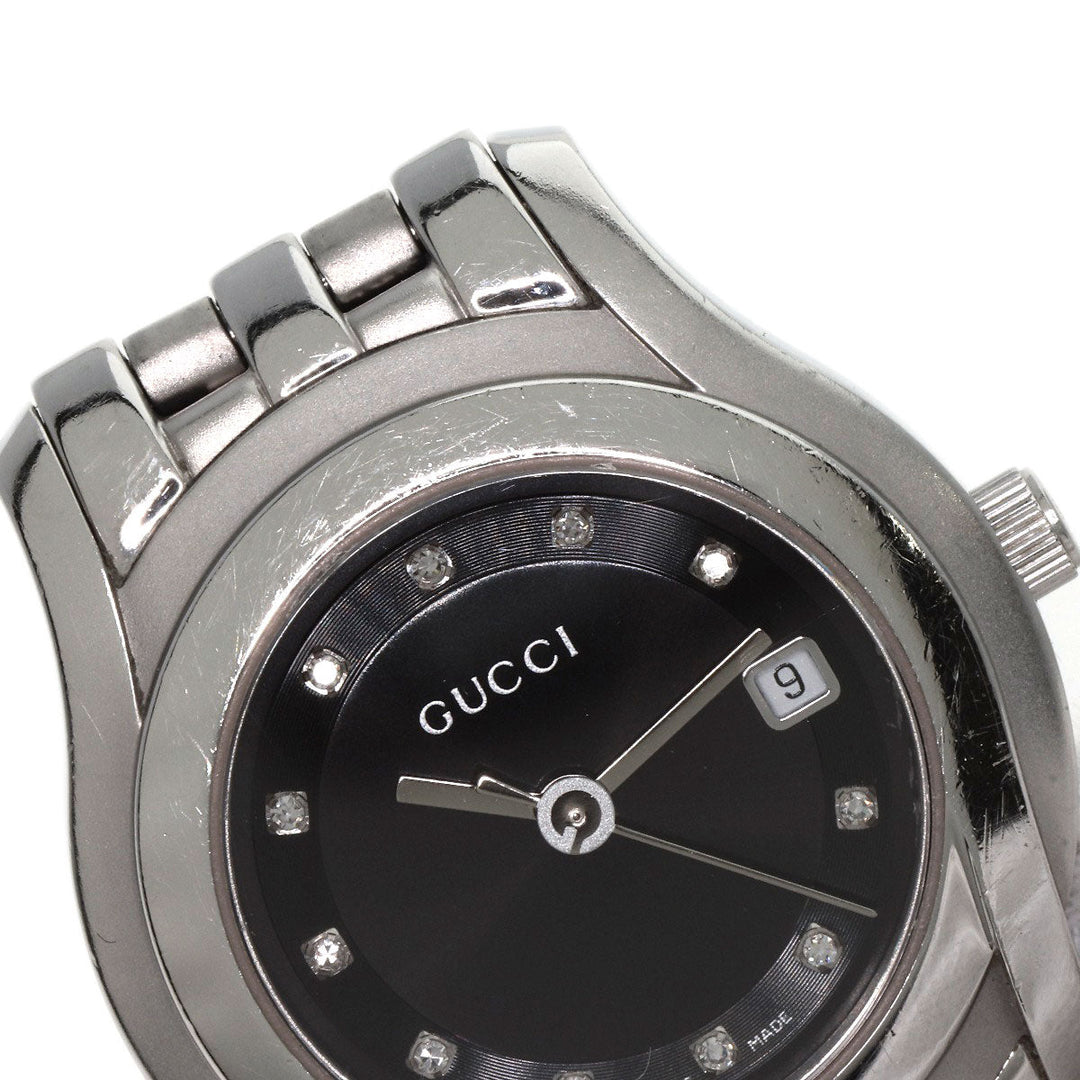 GUCCI Watches Quartz 5500L Stainless Steel , Stainless Steel Silver 11P Diamond black dial Women Used Authentic