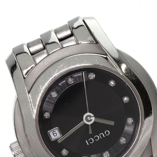 GUCCI Watches Quartz 5500L Stainless Steel , Stainless Steel Silver 11P Diamond black dial Women Used Authentic