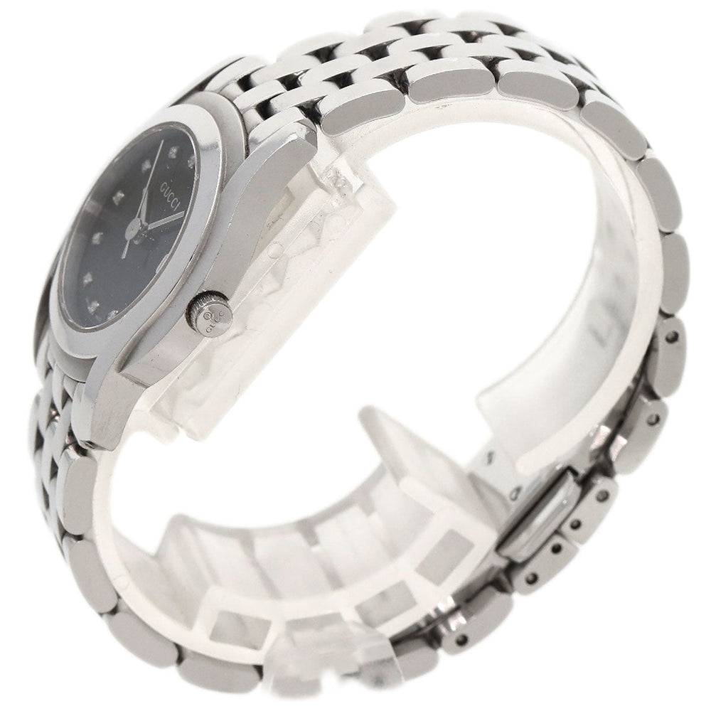 GUCCI Watches Quartz 5500L Stainless Steel , Stainless Steel Silver 11P Diamond black dial Women Used Authentic