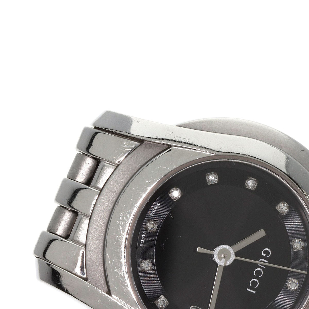 GUCCI Watches Quartz 5500L Stainless Steel , Stainless Steel Silver 11P Diamond black dial Women Used Authentic
