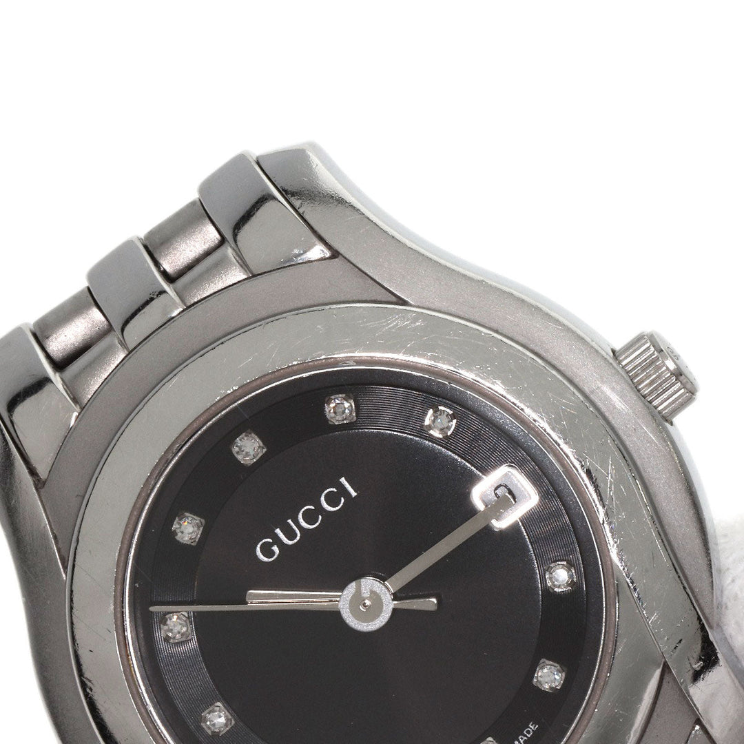 GUCCI Watches Quartz 5500L Stainless Steel , Stainless Steel Silver 11P Diamond black dial Women Used Authentic