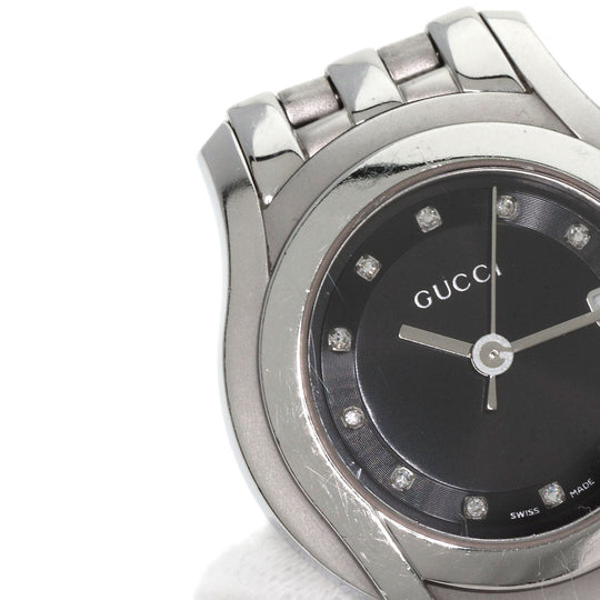 GUCCI Watches Quartz 5500L Stainless Steel , Stainless Steel Silver 11P Diamond black dial Women Used Authentic