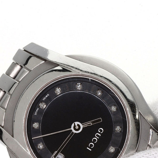 GUCCI Watches Quartz 5500L Stainless Steel , Stainless Steel Silver 11P Diamond black dial Women Used Authentic