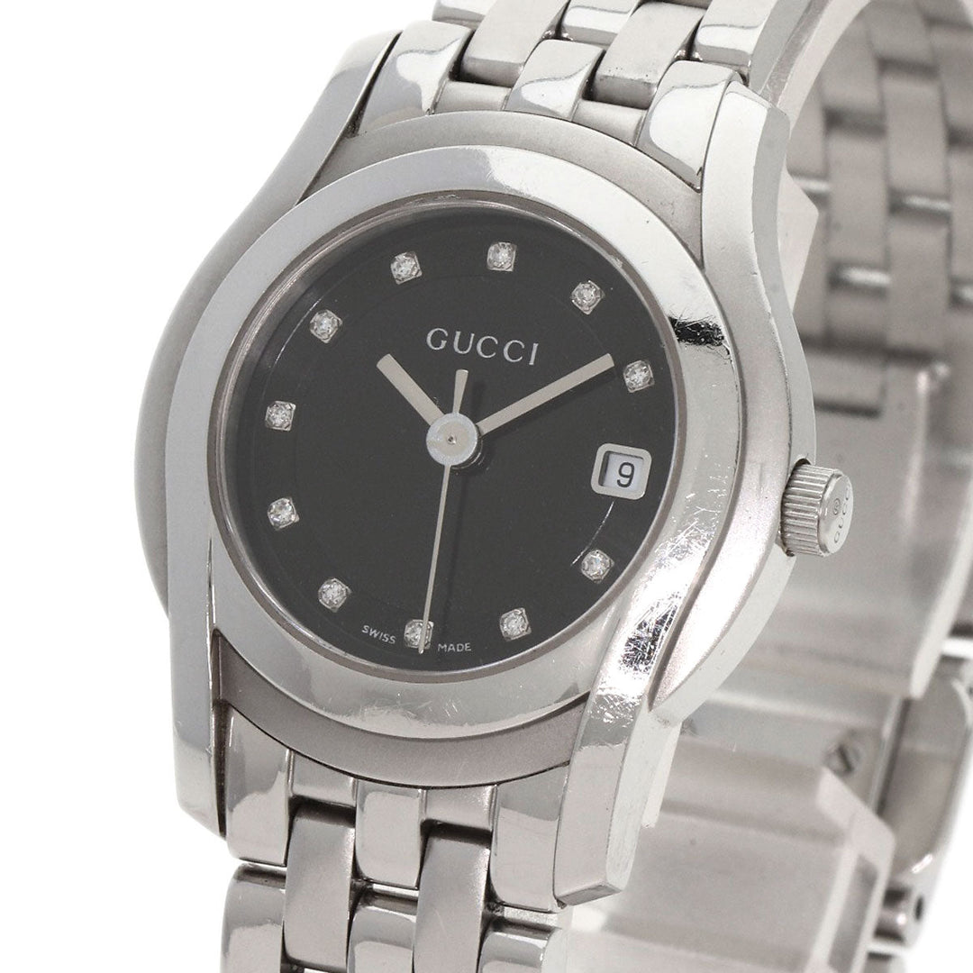 GUCCI Watches Quartz 5500L Stainless Steel , Stainless Steel Silver 11P Diamond black dial Women Used Authentic