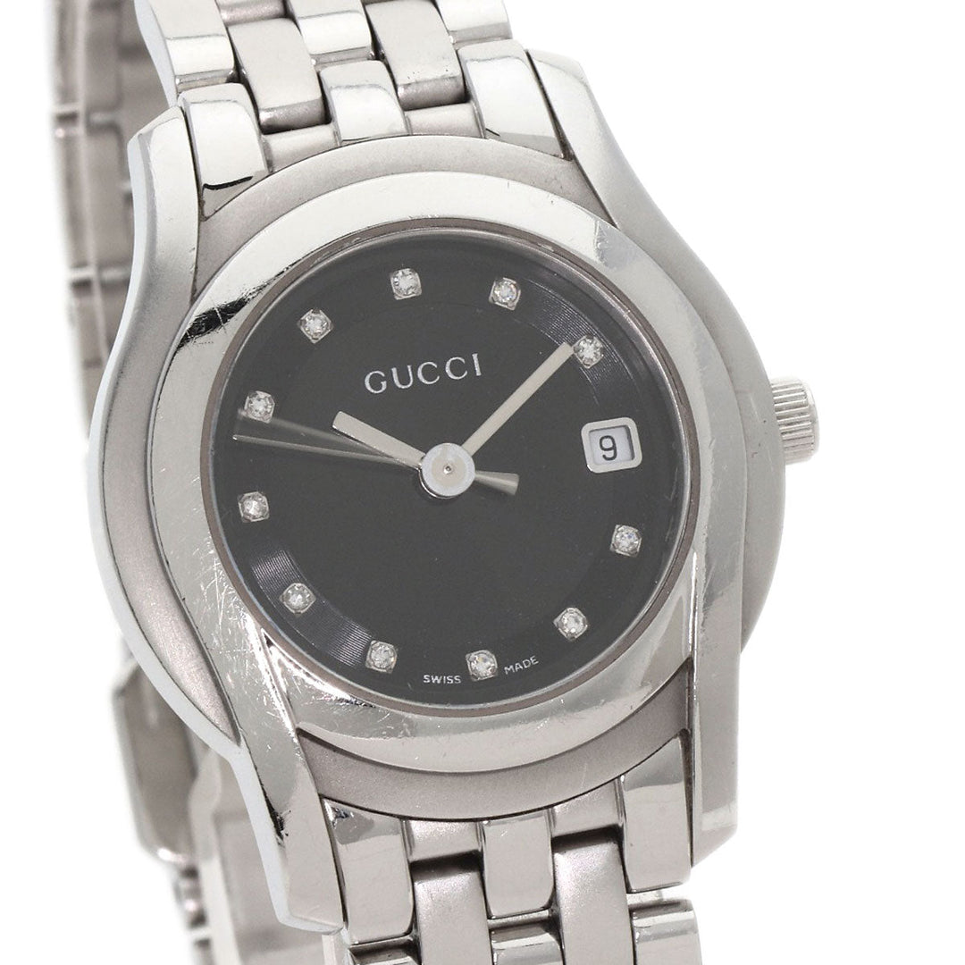 GUCCI Watches Quartz 5500L Stainless Steel , Stainless Steel Silver 11P Diamond black dial Women Used Authentic