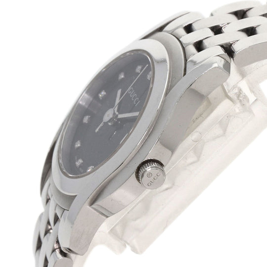 GUCCI Watches Quartz 5500L Stainless Steel , Stainless Steel Silver 11P Diamond black dial Women Used Authentic