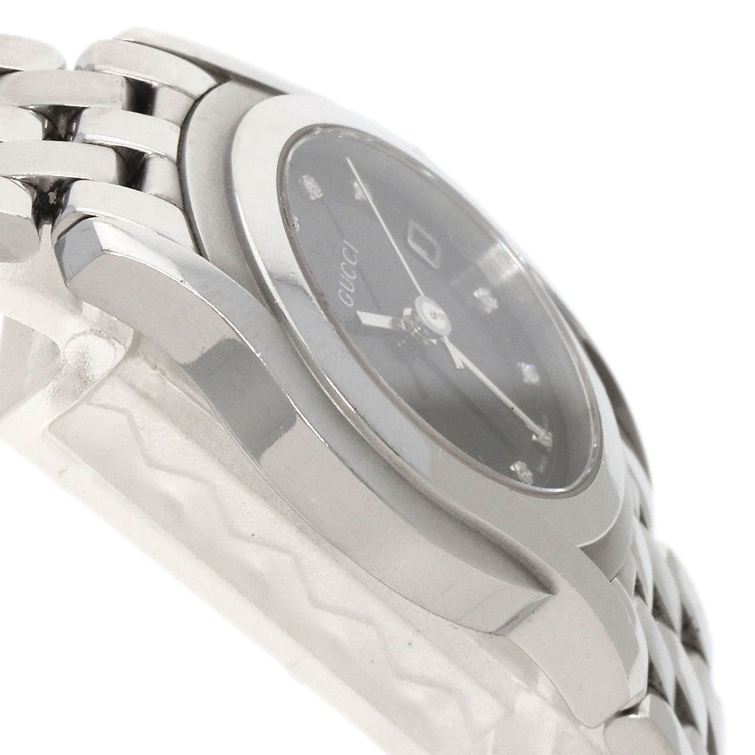 GUCCI Watches Quartz 5500L Stainless Steel , Stainless Steel Silver 11P Diamond black dial Women Used Authentic