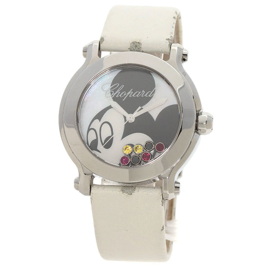 Chopard Watches Quartz 278475-3032 Stainless Steel, Leather Silver Happy Mickey Ruby Black Diamond Yellow Sapphire White shell dial Women Used Authentic