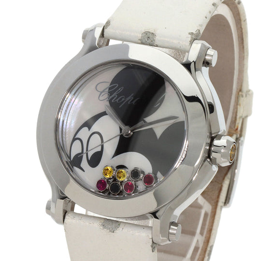 Chopard Watches Quartz 278475-3032 Stainless Steel, Leather Silver Happy Mickey Ruby Black Diamond Yellow Sapphire White shell dial Women Used Authentic