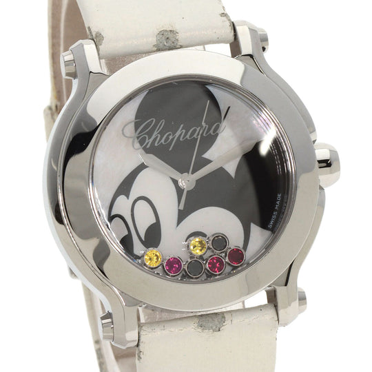 Chopard Watches Quartz 278475-3032 Stainless Steel, Leather Silver Happy Mickey Ruby Black Diamond Yellow Sapphire White shell dial Women Used Authentic