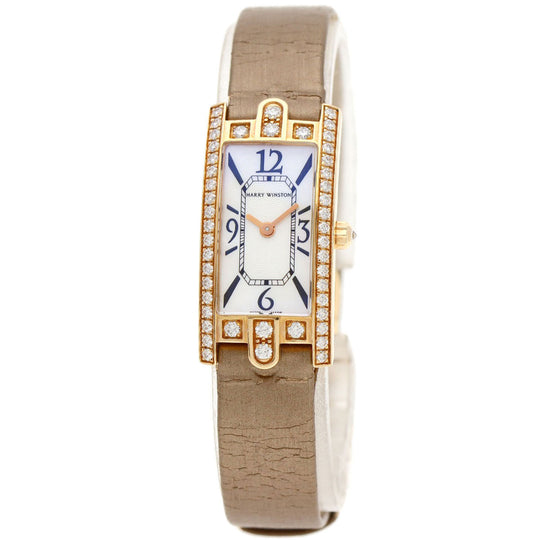 HARRY WINSTON Watches Quartz 332LQR AVCQHM16RR017 K18PG, leather, 0.67pt diamond gold Avenue C Mini White shell dial Women Used Authentic