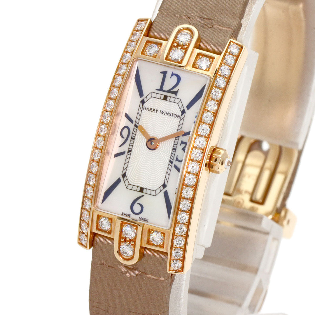 HARRY WINSTON Watches Quartz 332LQR AVCQHM16RR017 K18PG, leather, 0.67pt diamond gold Avenue C Mini White shell dial Women Used Authentic