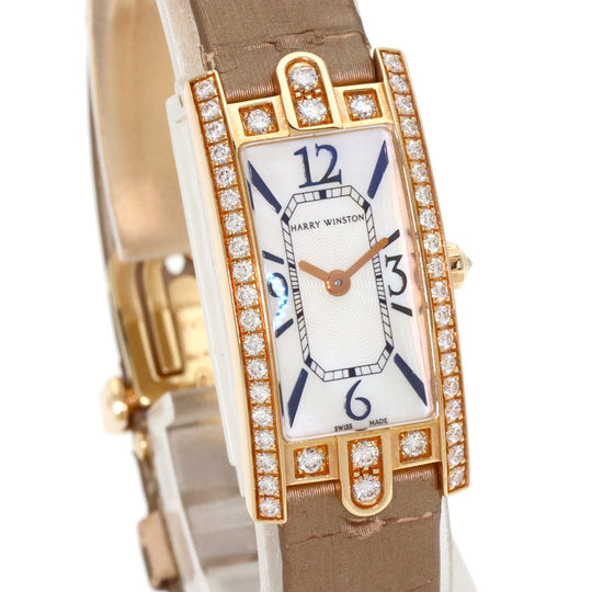 HARRY WINSTON Watches Quartz 332LQR AVCQHM16RR017 K18PG, leather, 0.67pt diamond gold Avenue C Mini White shell dial Women Used Authentic
