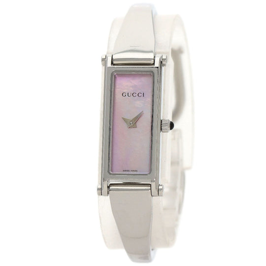 GUCCI Watches Quartz 1500L Stainless Steel , Stainless Steel Silver Square face Pink shell dial Women Used Authentic