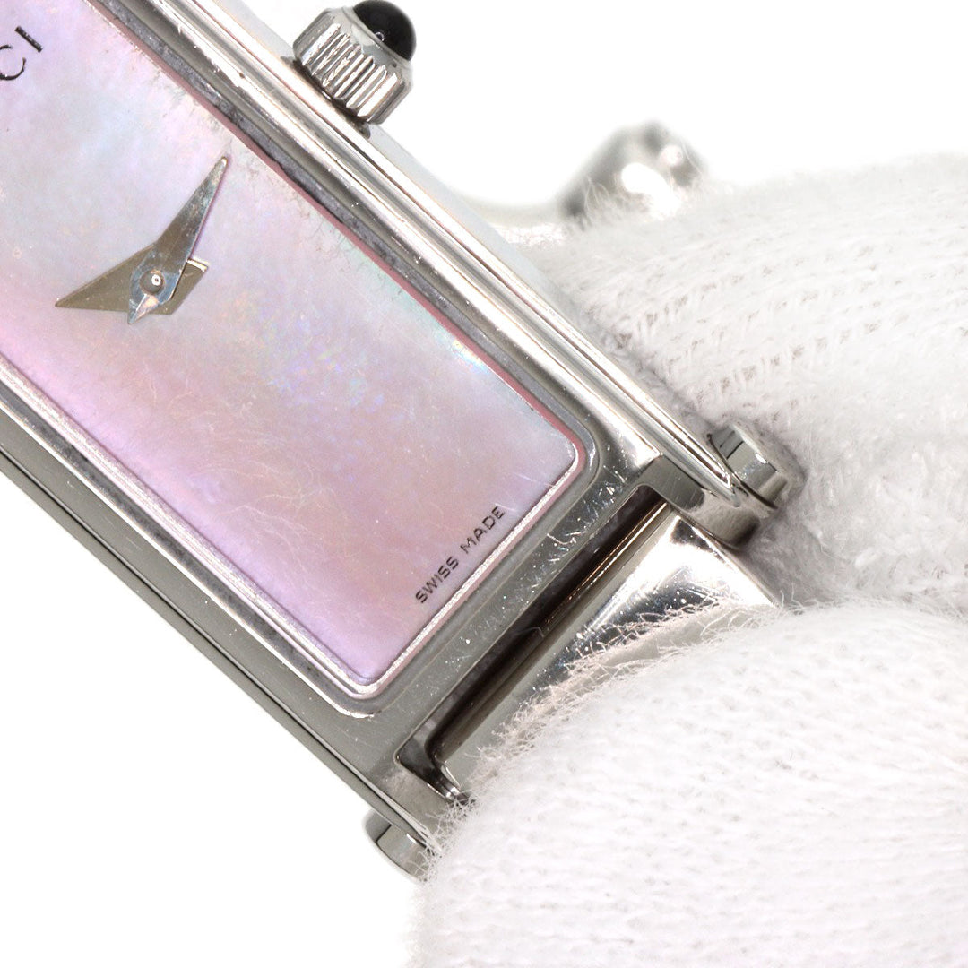 GUCCI Watches Quartz 1500L Stainless Steel , Stainless Steel Silver Square face Pink shell dial Women Used Authentic