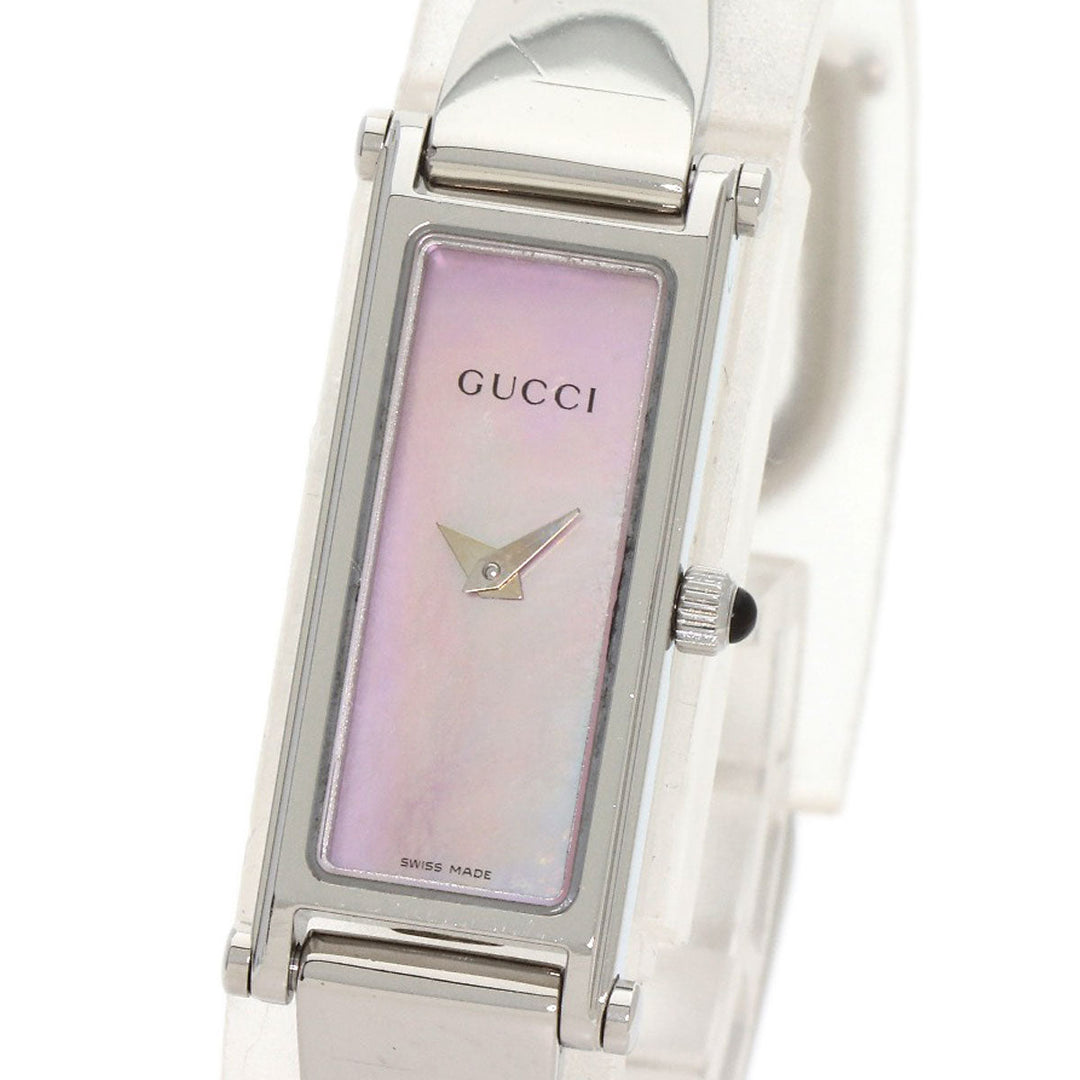GUCCI Watches Quartz 1500L Stainless Steel , Stainless Steel Silver Square face Pink shell dial Women Used Authentic