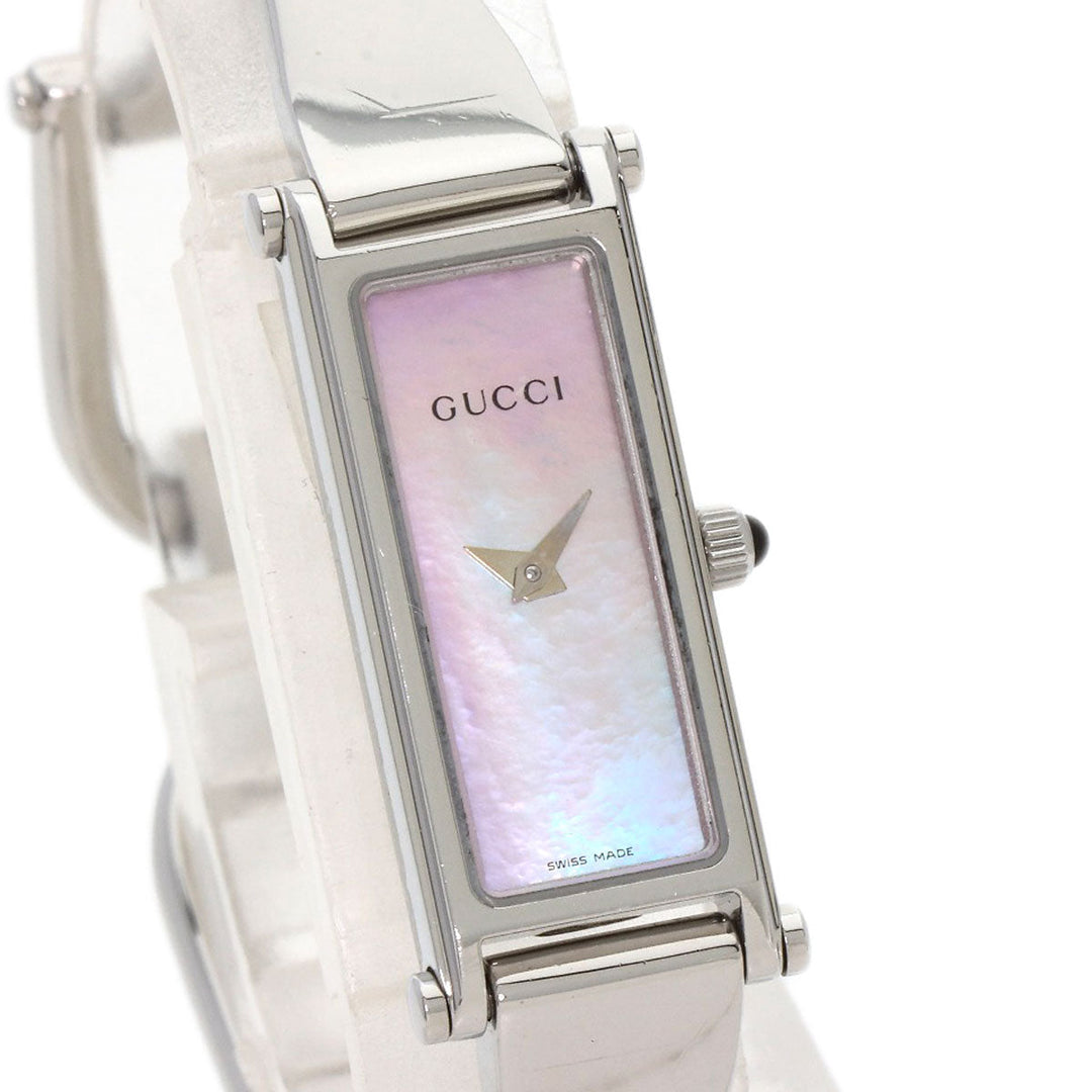 GUCCI Watches Quartz 1500L Stainless Steel , Stainless Steel Silver Square face Pink shell dial Women Used Authentic