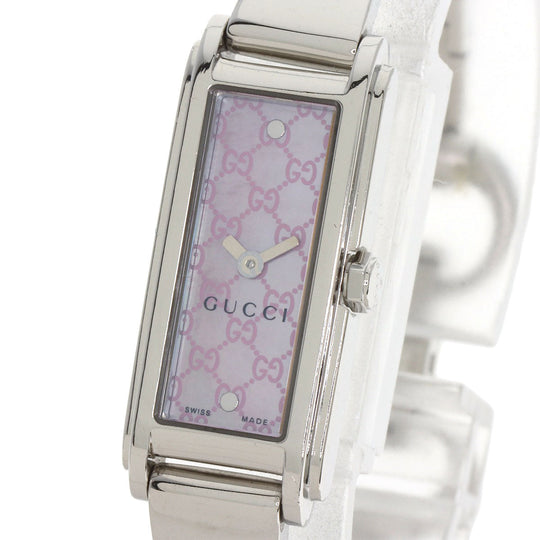 GUCCI Watches Quartz 109 Stainless Steel , Stainless Steel Silver GG square face Pink shell dial Women Used Authentic