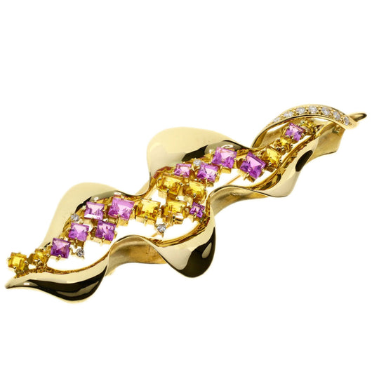 JUNE Brooch 18K Yellow Gold gold Sapphire diamond Women Used Authentic