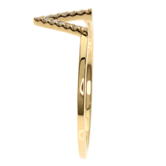ete Ring 18K Yellow Gold gold V Design Diamond Women Used Authentic