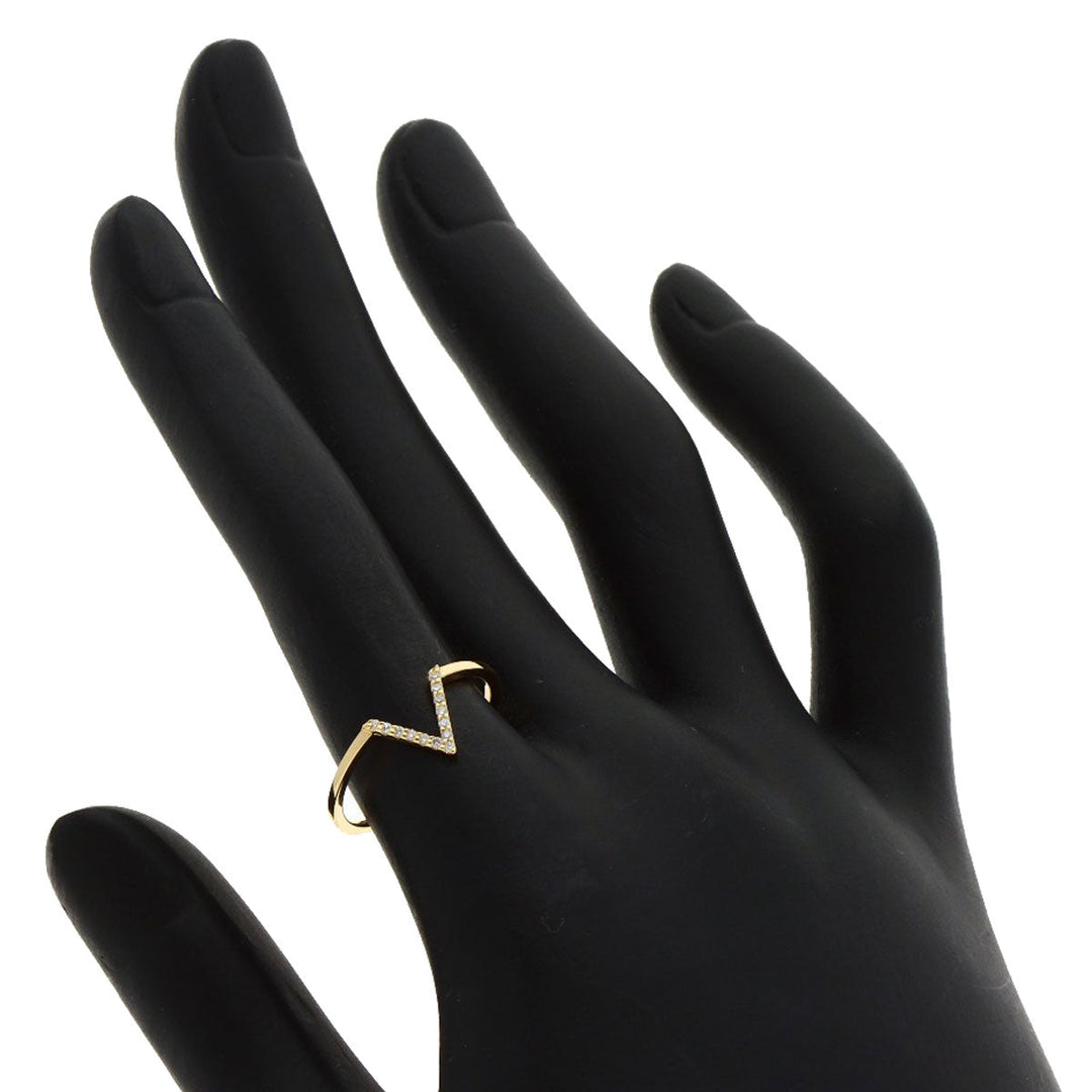 ete Ring 18K Yellow Gold gold V Design Diamond Women Used Authentic