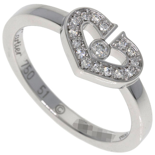 CARTIER Ring K18WG Silver C heart Diamond # 51
