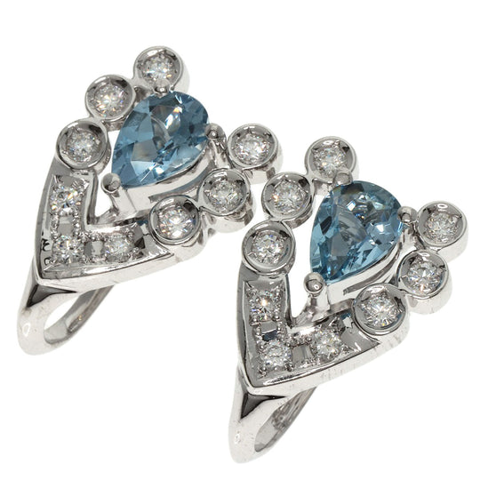 POLA Earring PT900 , K14WG Silver Aquamarine Diamond Women Used Authentic