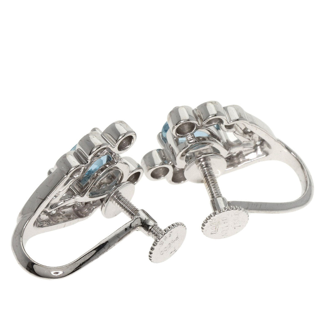 POLA Earring PT900 , K14WG Silver Aquamarine Diamond Women Used Authentic