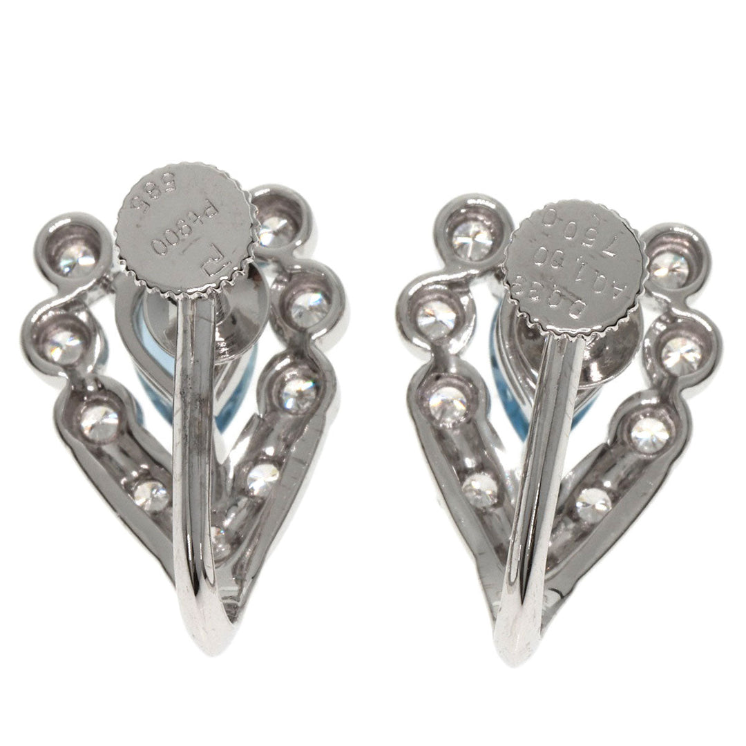 POLA Earring PT900 , K14WG Silver Aquamarine Diamond Women Used Authentic