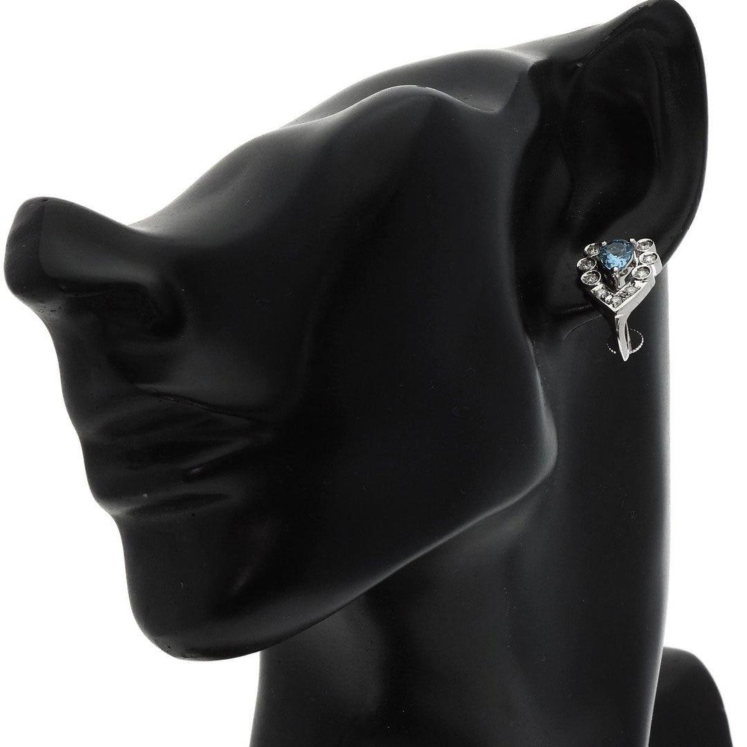 POLA Earring PT900 , K14WG Silver Aquamarine Diamond Women Used Authentic