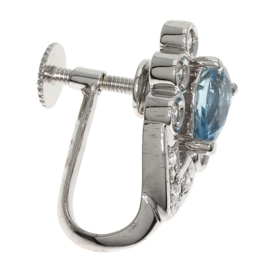 POLA Earring PT900 , K14WG Silver Aquamarine Diamond Women Used Authentic