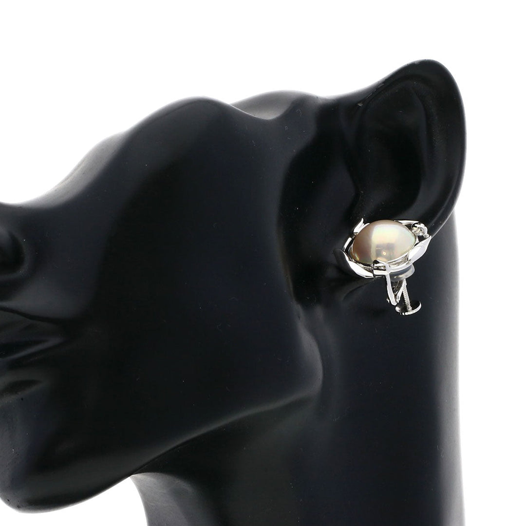 TASAKI Earring K18WG Silver Mabe Pearl Pearl Women Used Authentic