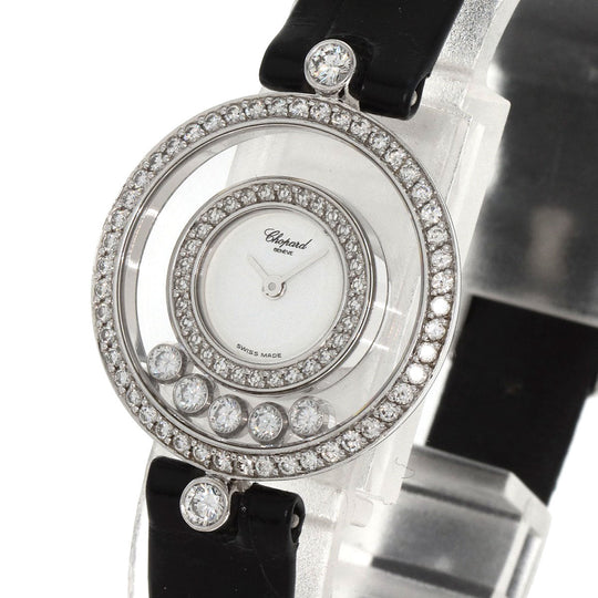 Chopard Watches Quartz 20/3957 K18WG , Leather , Diamond Silver Happy diamond white dial Women Used Authentic
