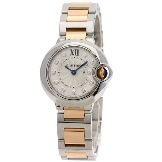 CARTIER Watches Quartz WE902030 Stainless Steel , SSxK18PG Silver Baron Blue 1.1" 11P Diamond Silver dial Women Used Authentic